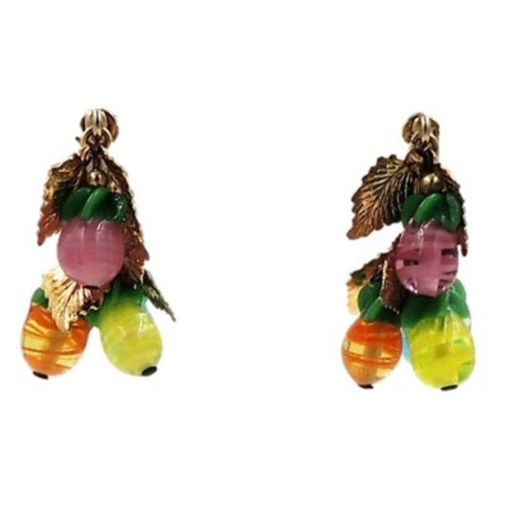 Napier Jewelry - Vintage 1960s Napier Art Glass Fruit Drops Clip Earrings